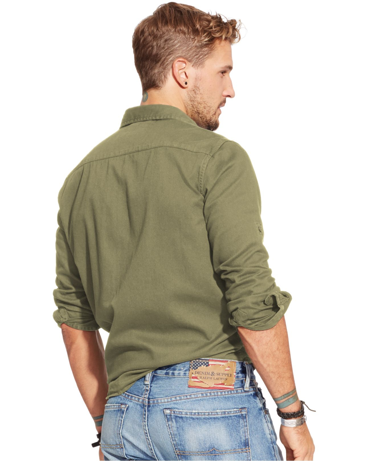 Denim & Supply Ralph Lauren Men's Twill Military Shirt in Green 