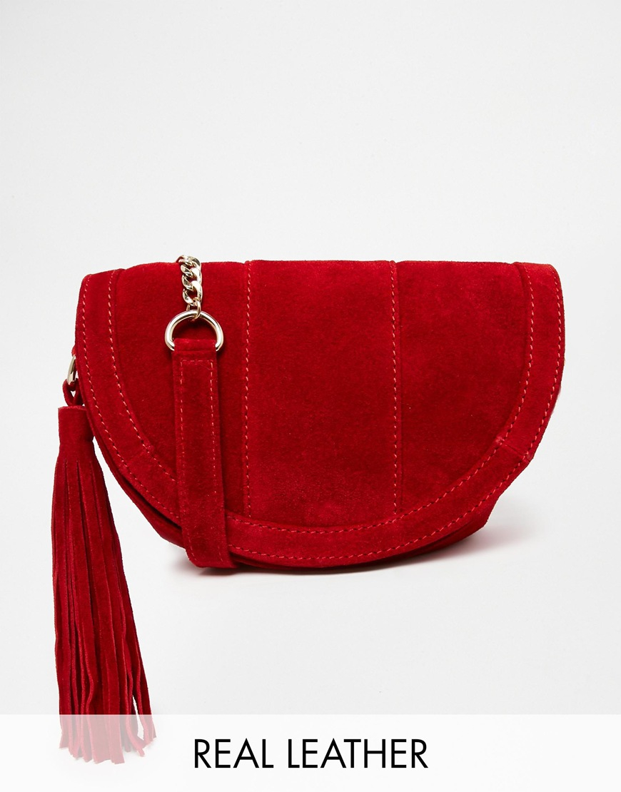 ASOS Suede Saddle Bag With Tassel in Red Lyst