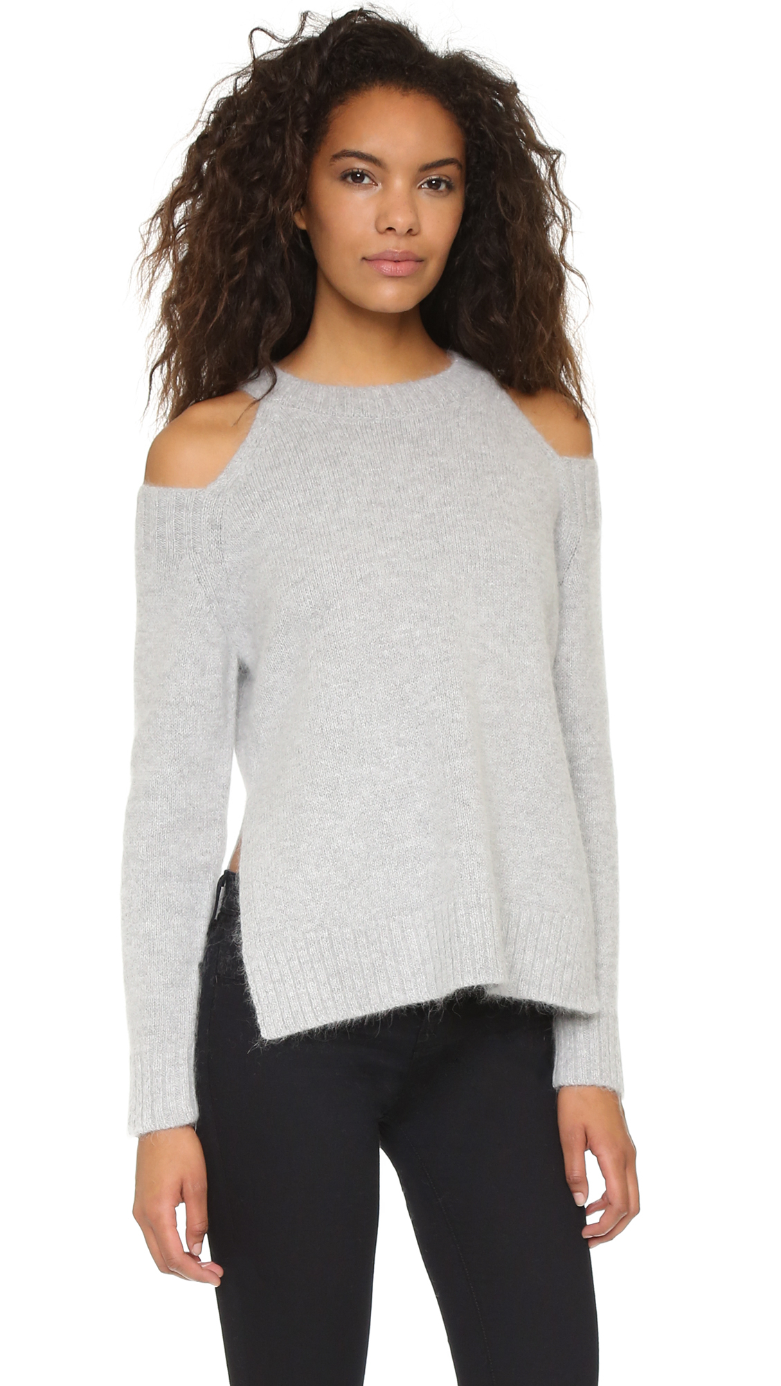 grey cold shoulder sweater