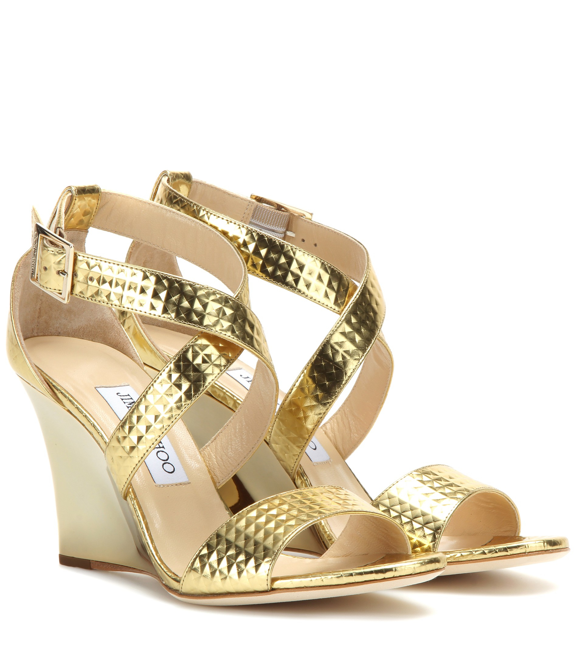 jimmy choo gold wedge sandals