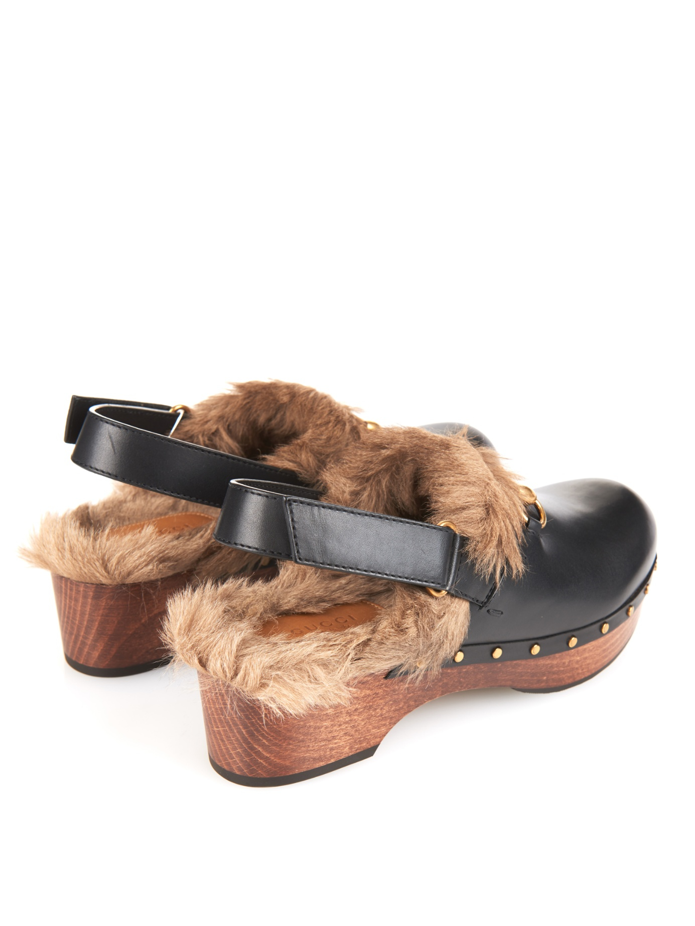 Gucci Amstel Fur-Lined Leather Clogs in Black | Lyst