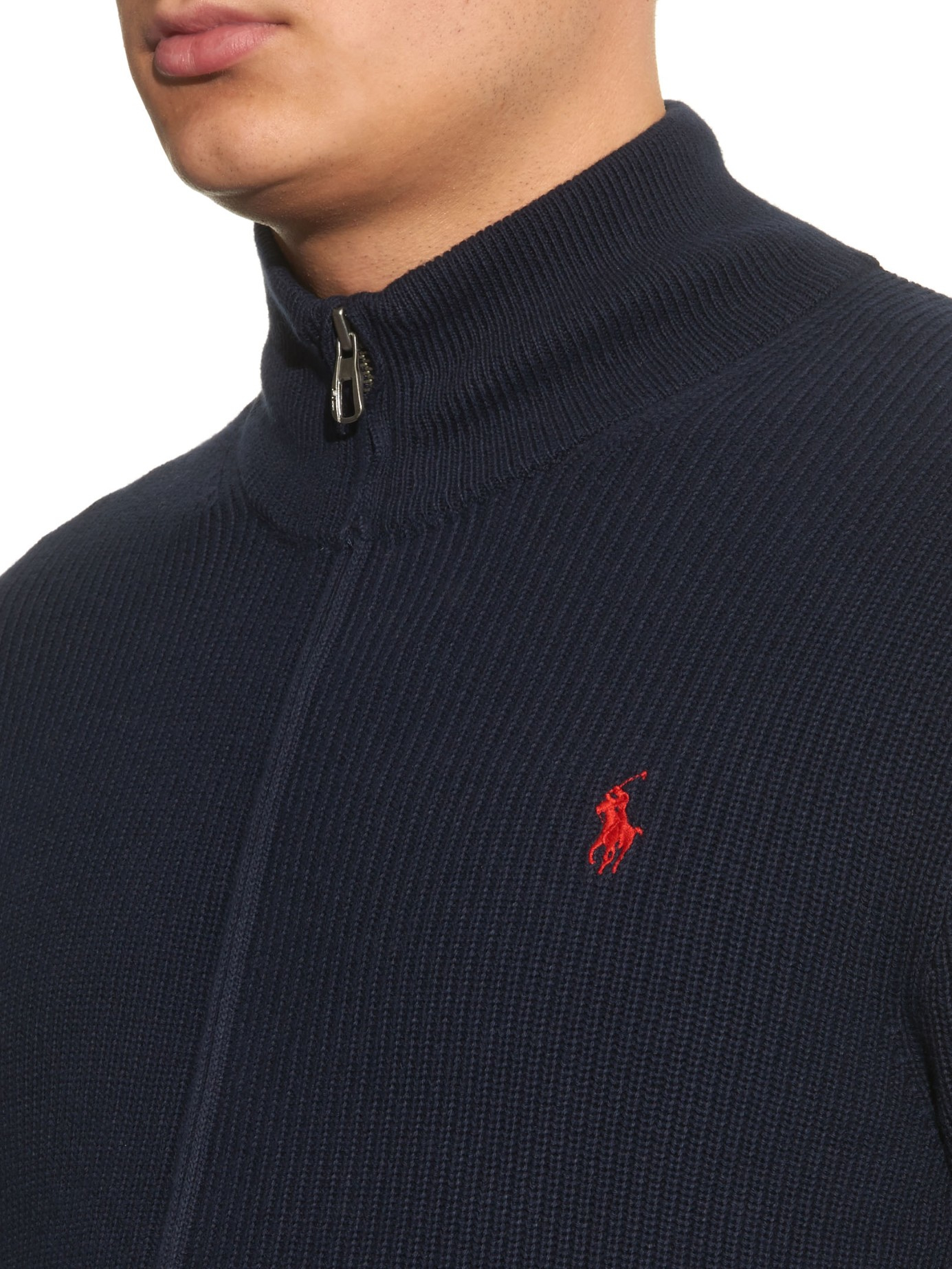 Polo Ralph Lauren Zip-up Ribbed-knit Cotton Cardigan in Blue for Men | Lyst