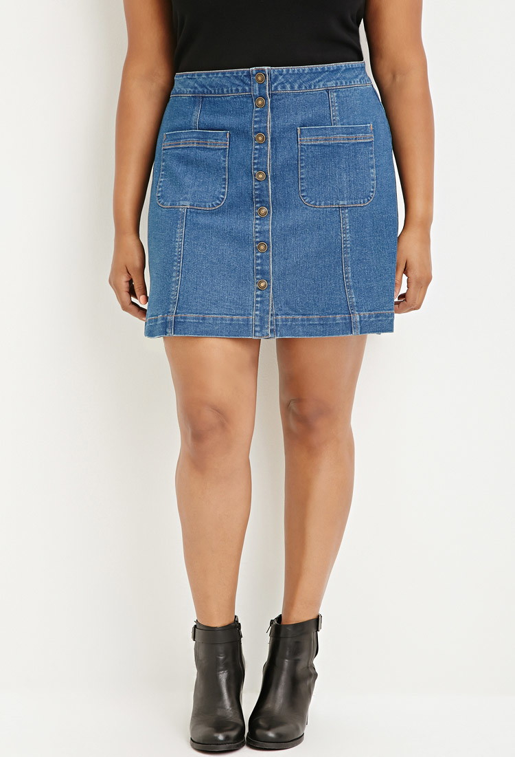 Forever 21 Plus Size Button-down Denim Skirt in Blue | Lyst