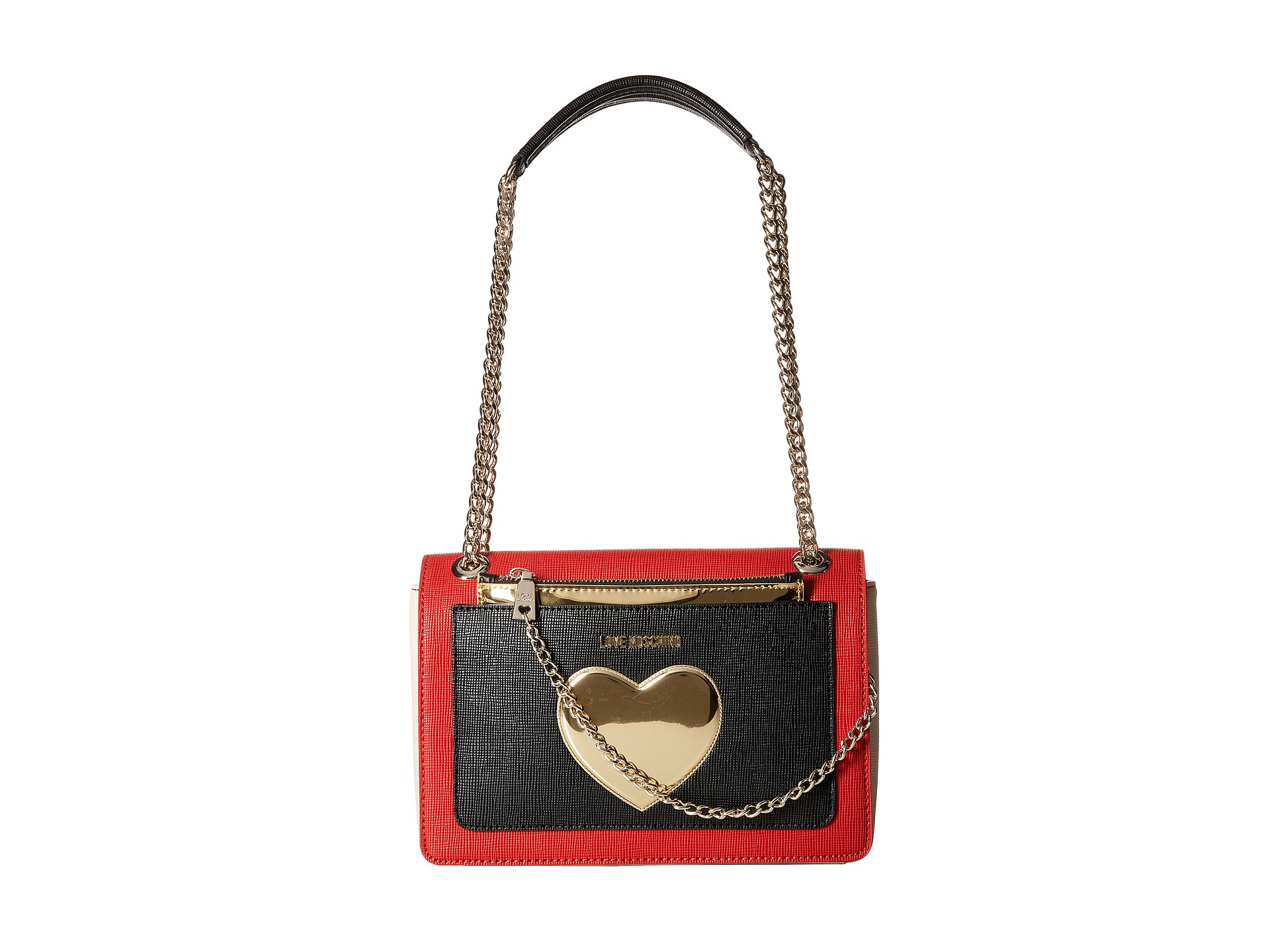 Love Moschino Gold Heart With Chain Crossbody Bag in Red Lyst