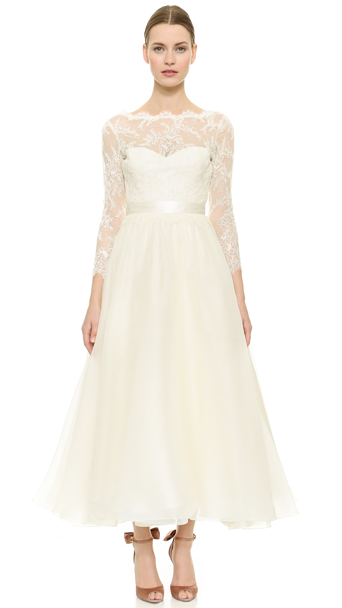 Marchesa Lace Up Back Dress Ivory in White Lyst