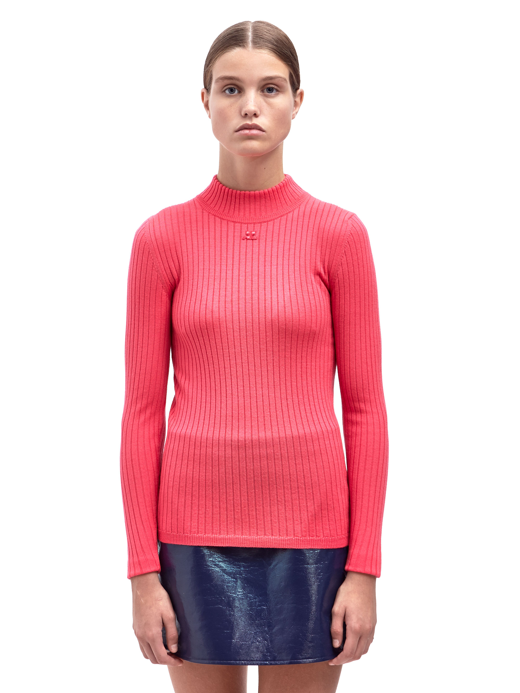 Courreges Womens Classic High Neck Long Sleeved Sweater in Pink | Lyst