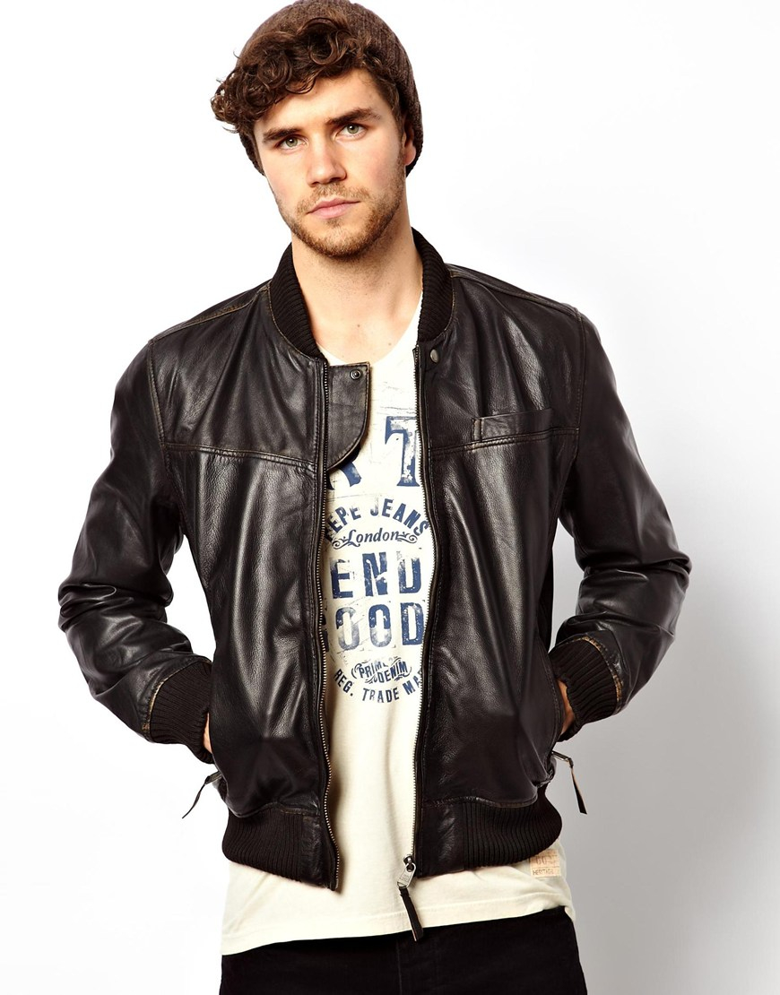 Lyst - Pepe Jeans Pepe Leather Bomber Jacket Beat Slim Fit in Black for Men