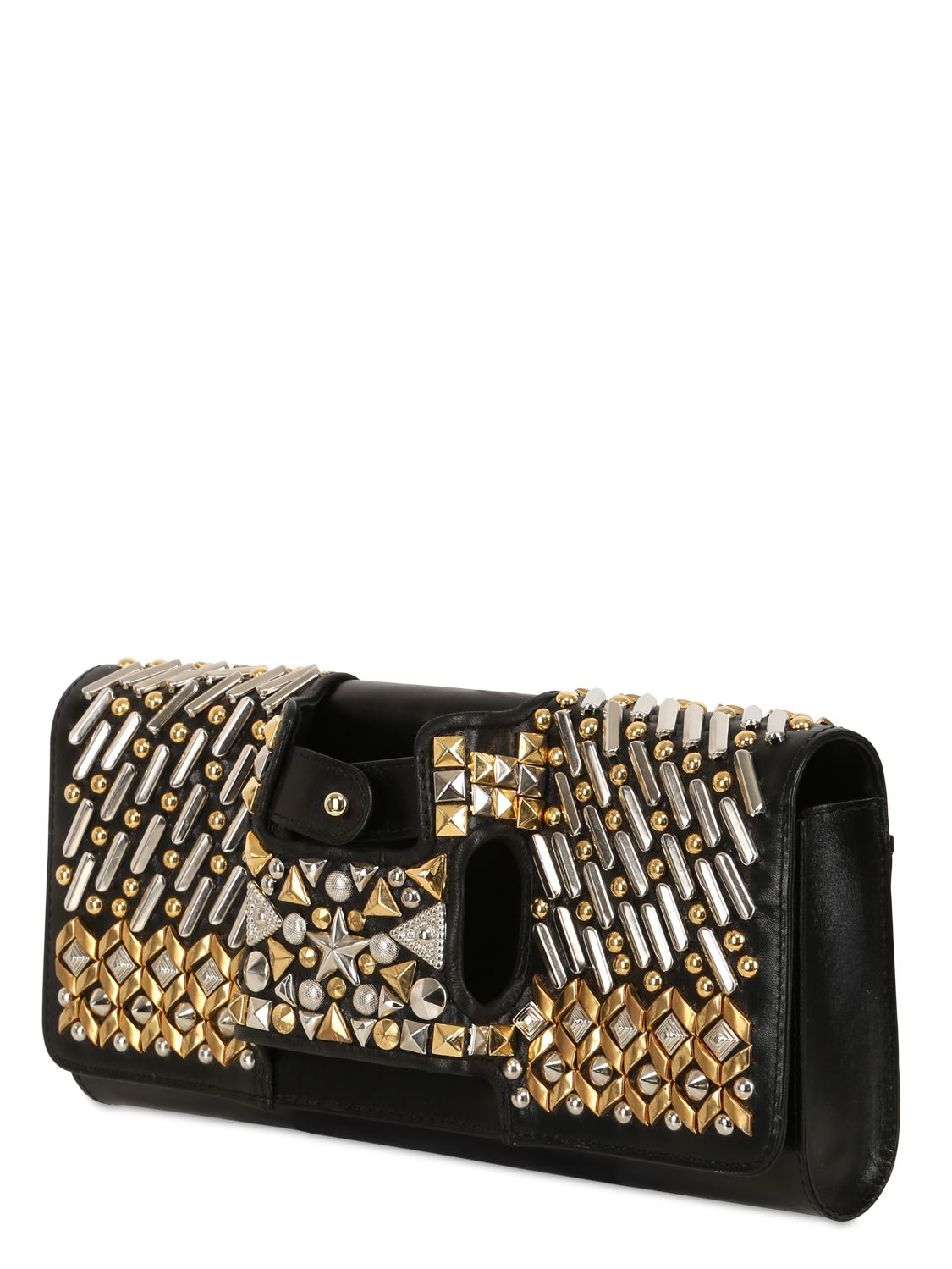 Lyst Perrin Paris Studded GloveInspired Leather Clutch in Metallic