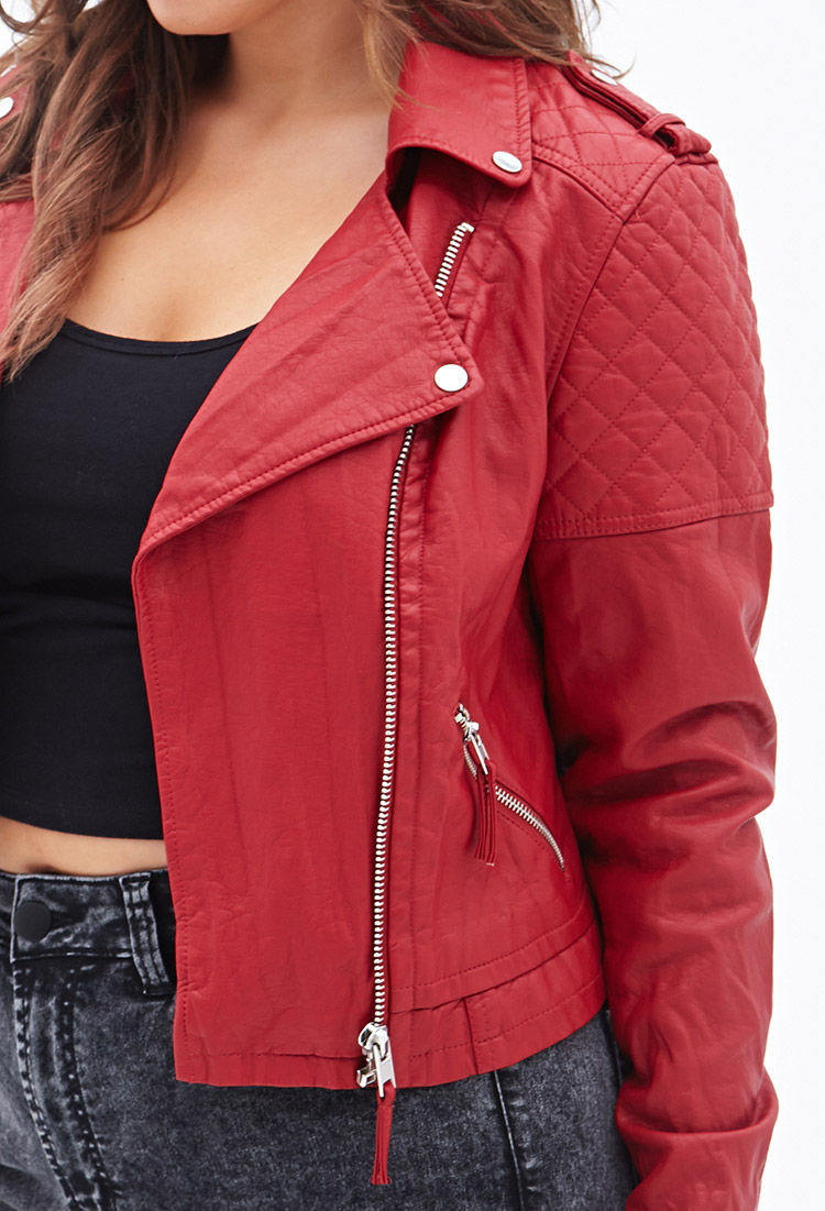 plus size red leather jacket