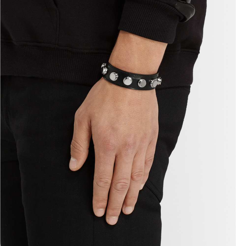 Saint Laurent Studded Leather Bracelet in Black for Men - Lyst
