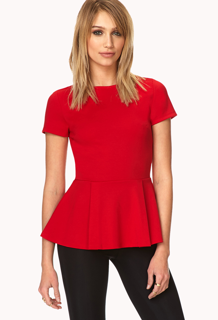 Forever 21 Short Sleeve Peplum Top in Red | Lyst