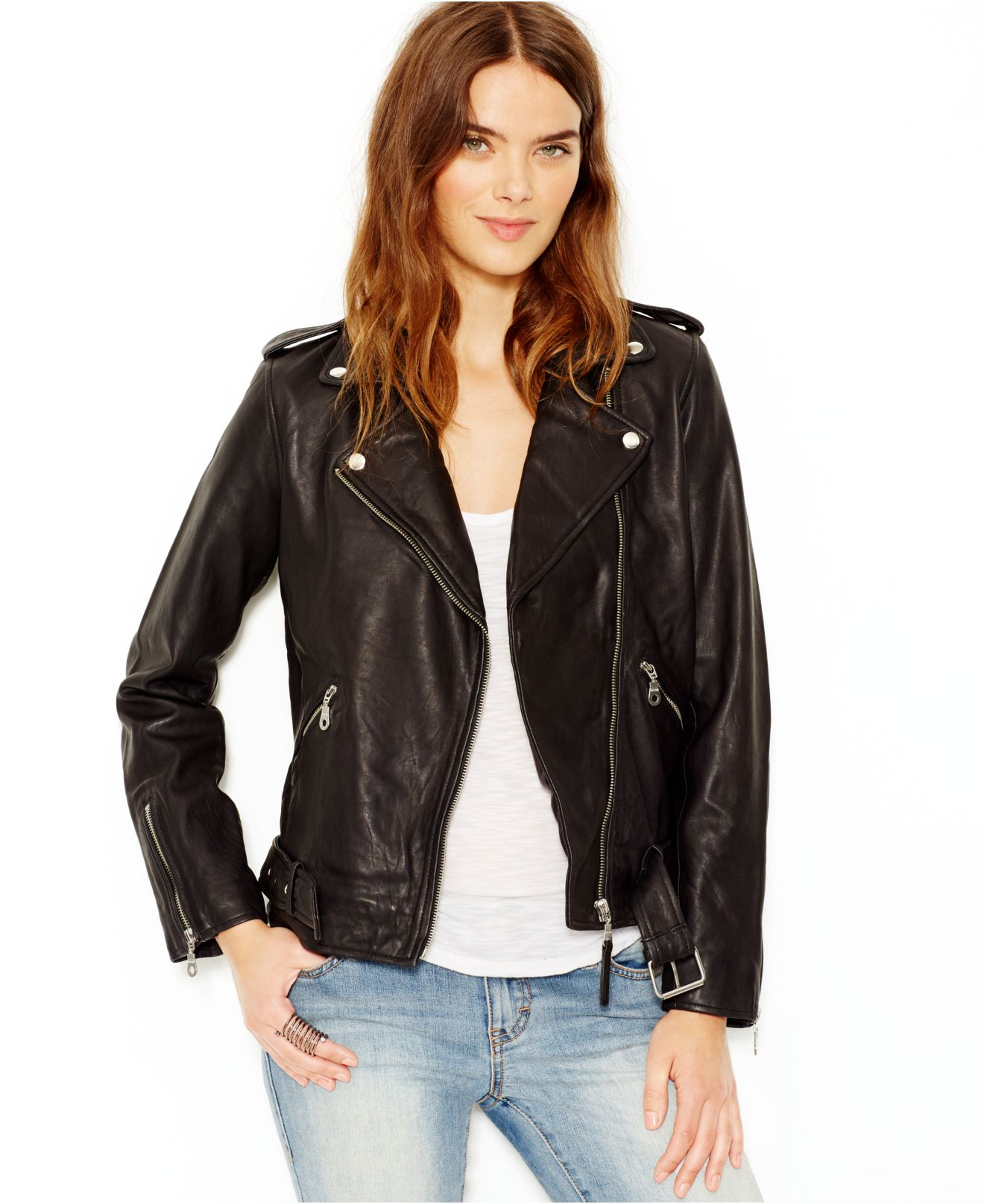 Lucky Brand Black Leather Moto Jacket