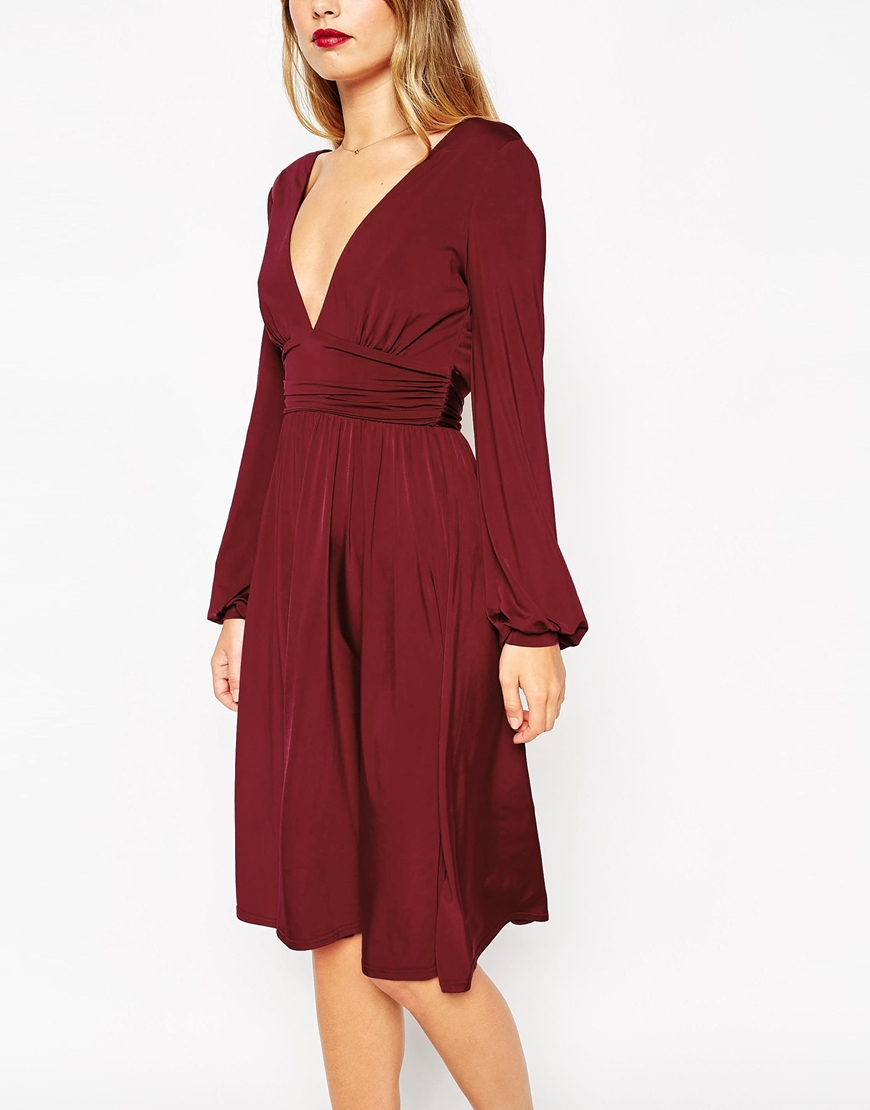 burgundy wrap dress midi