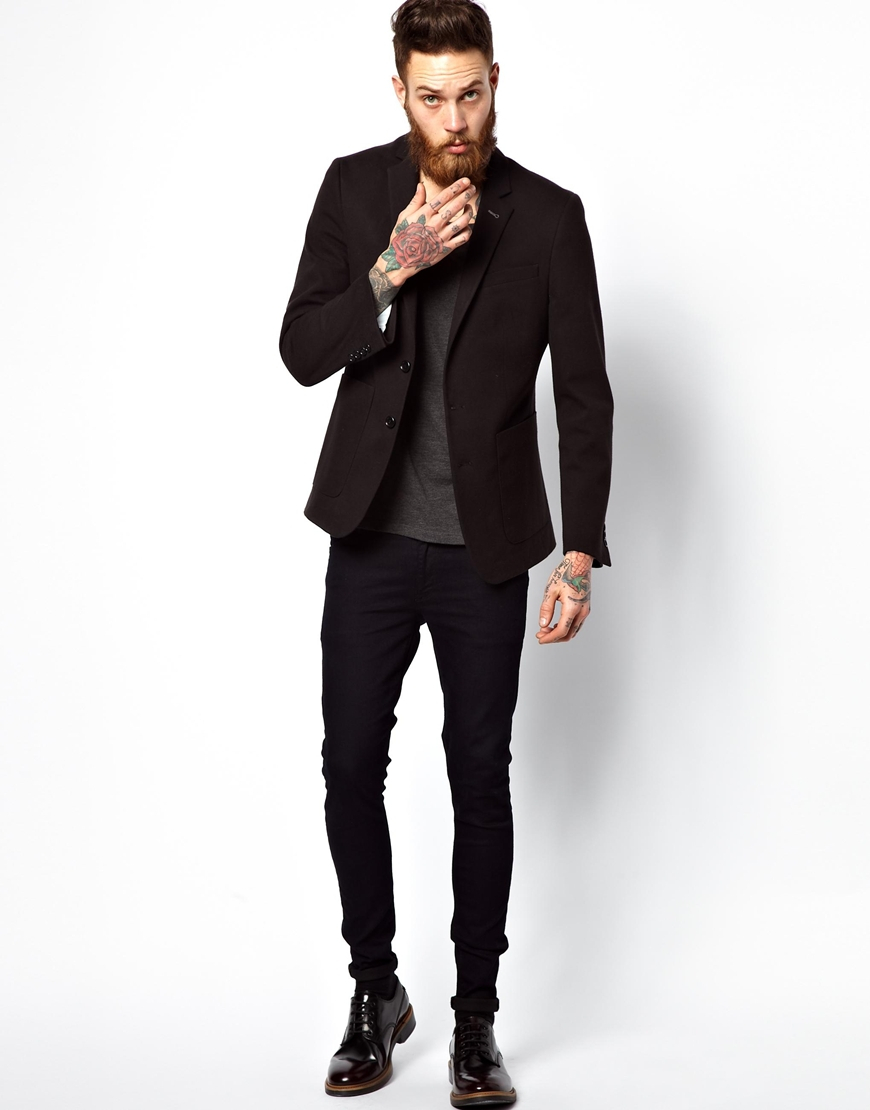 ASOS Slim Fit Blazer in Jersey in Black 