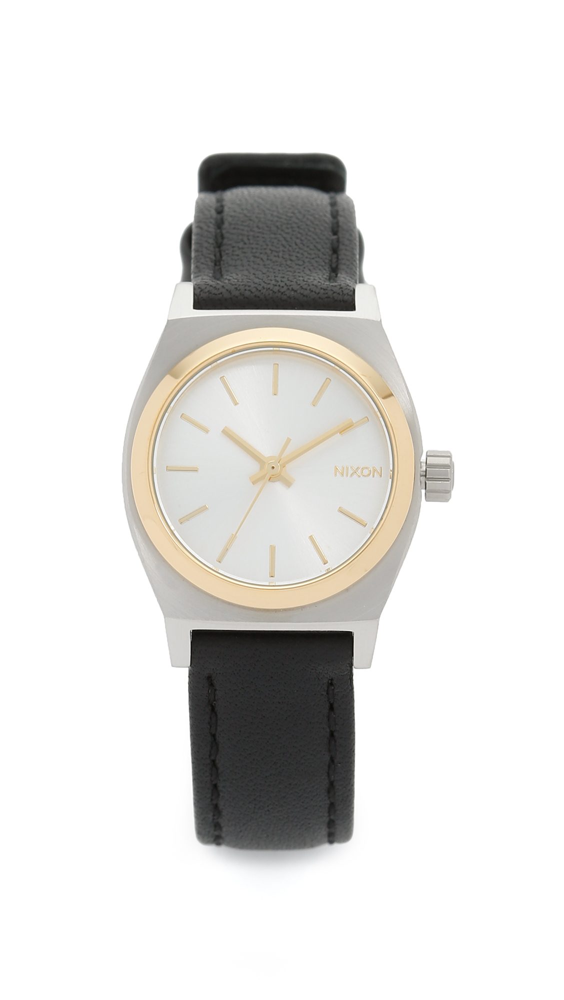 Nixon Small Time Teller Leather Watch - Silver/Gold/Black in 