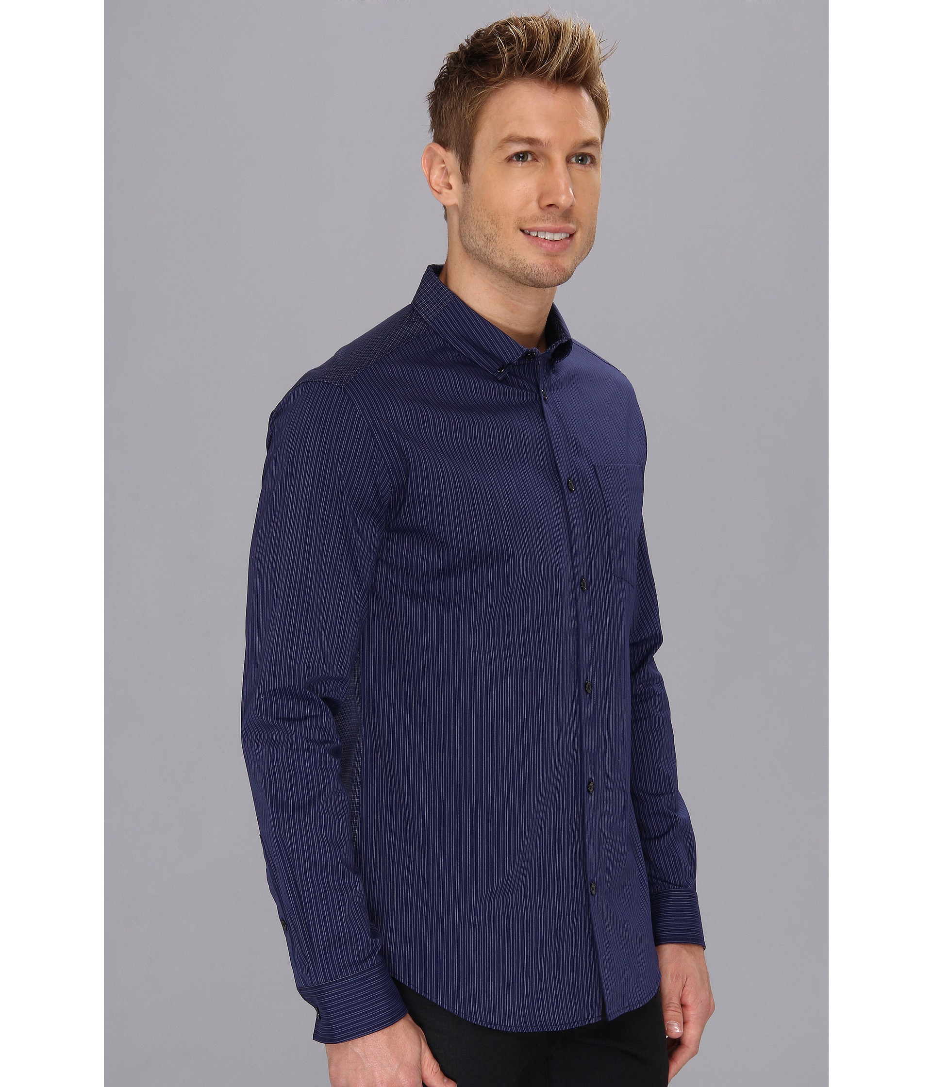 Elie tahari Mixed Media Stripe Steve Shirt J902x503 in Blue for Men