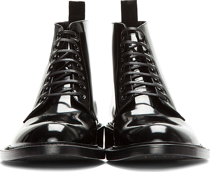 Saint Laurent Black Patent Leather Combat Boots for Men Lyst