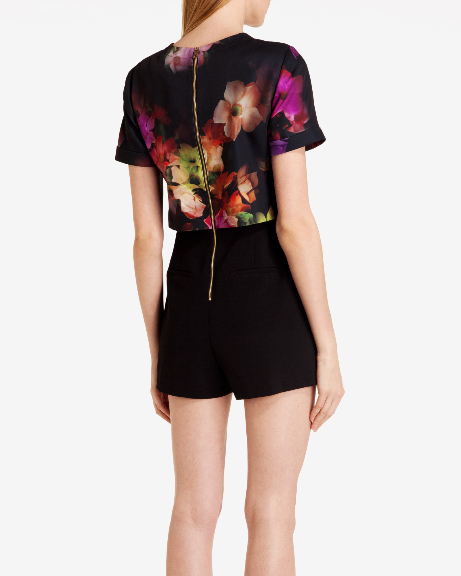 Ted Baker Cascading Floral Playsuit in Black - Lyst
