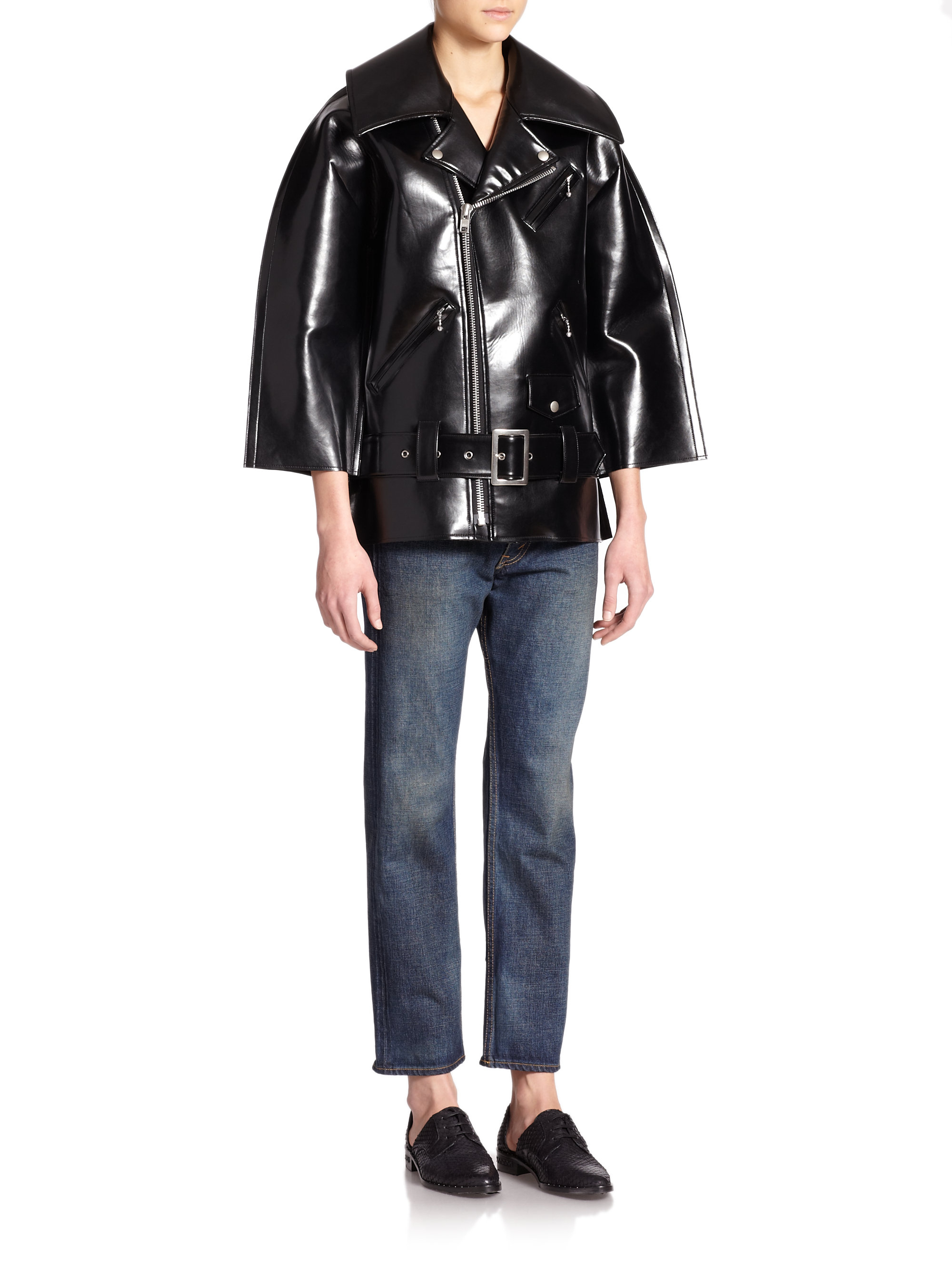 Lyst Junya Watanabe Patent Faux Leather Biker Jacket In Black Gallery