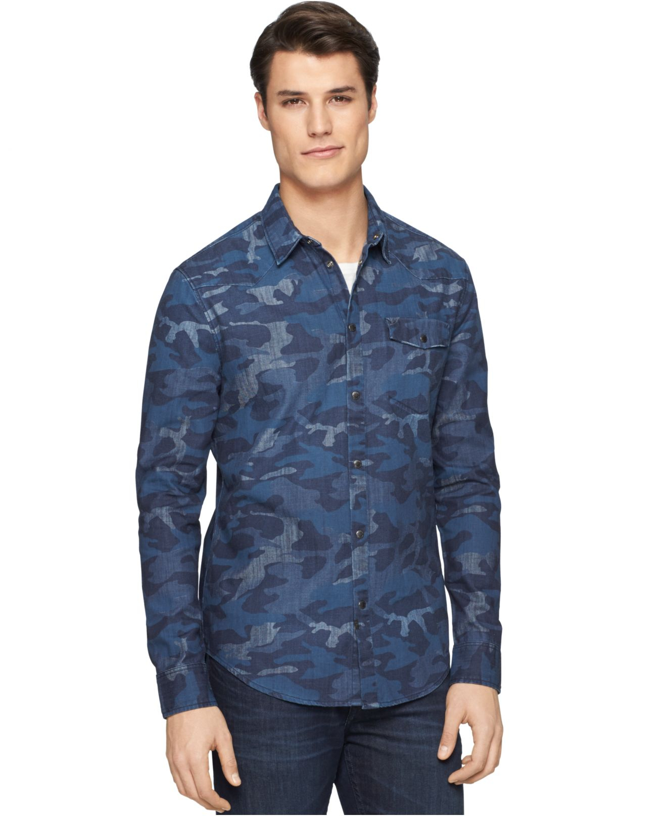 adverteren eetlust Geroosterd Calvin Klein Camo Denim Shirt in Blue for Men | Lyst