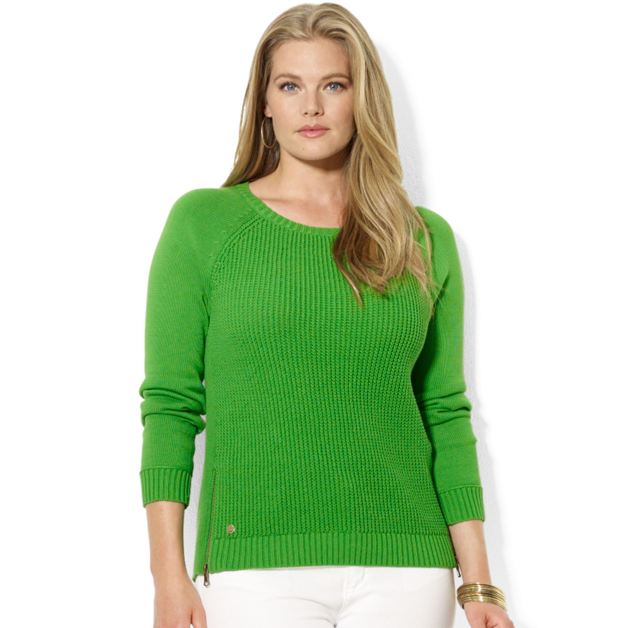 Lauren by ralph lauren Plus Size Raglan Sleeve Zip Cuff Sweater in