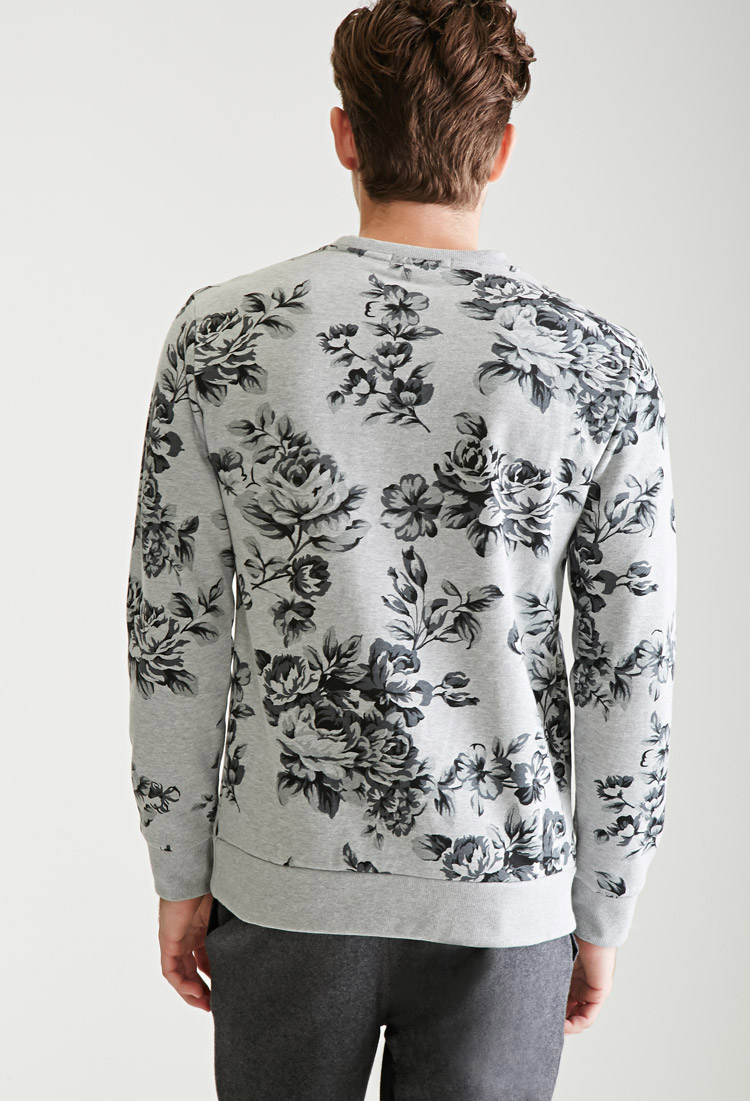 Forever 21 Rose Print Sweatshirt in Heather Grey/Black (Gray) for Men - Lyst