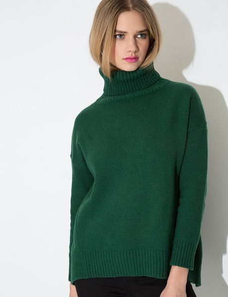 Pixie Market Emerald Green Turtleneck Sweater in Green (emerald) | Lyst
