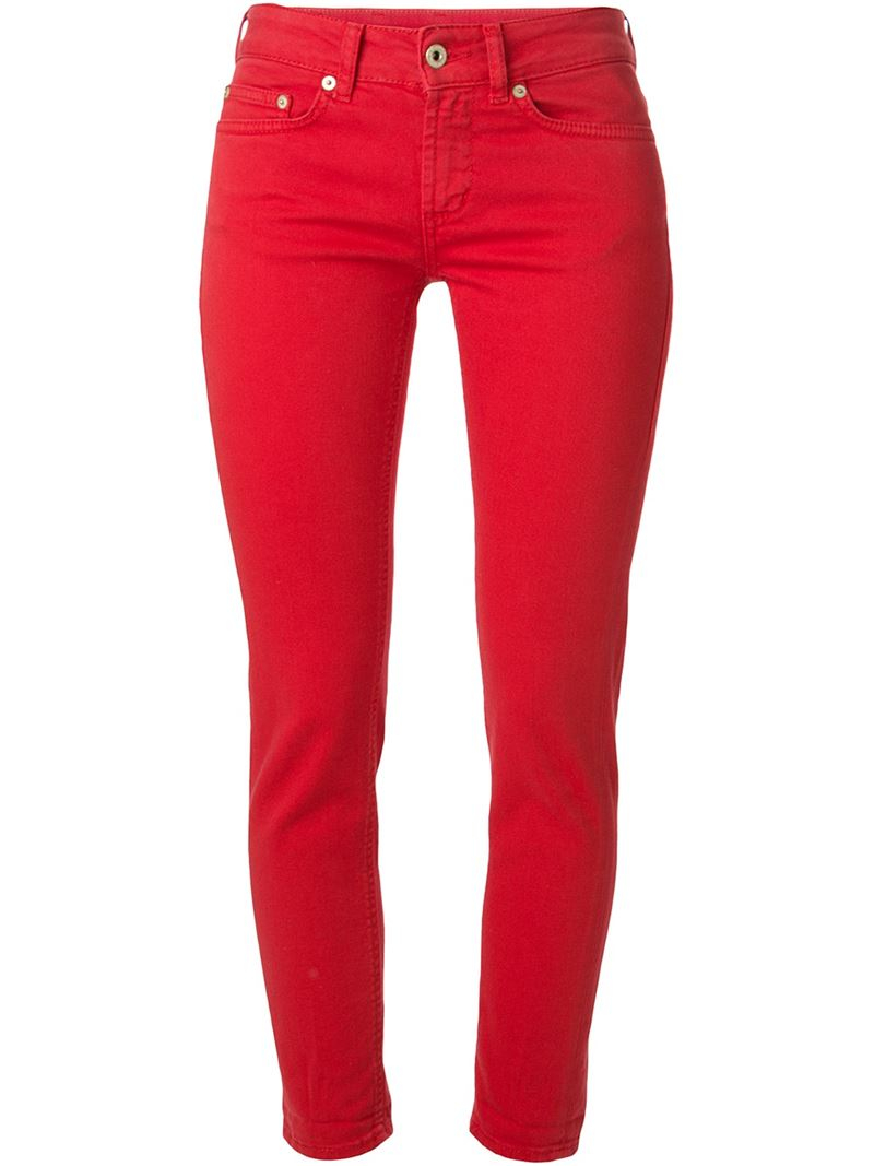 Dondup Skinny Cropped Mid-Rise Stretch-Denim Jeans in Red - Lyst