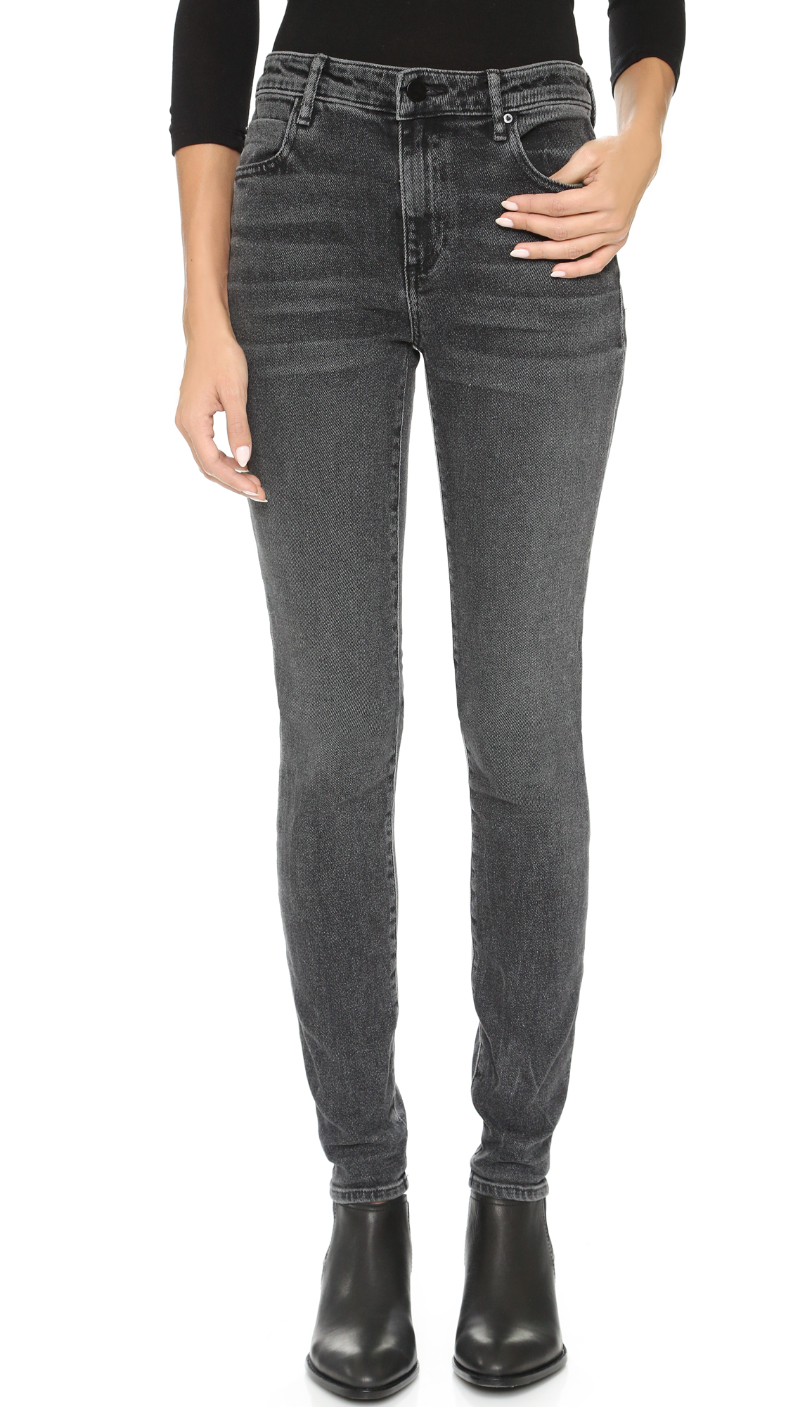 high rise gray jeans