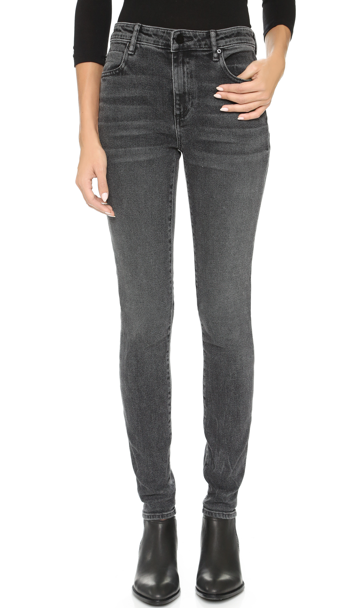 high rise grey jeans