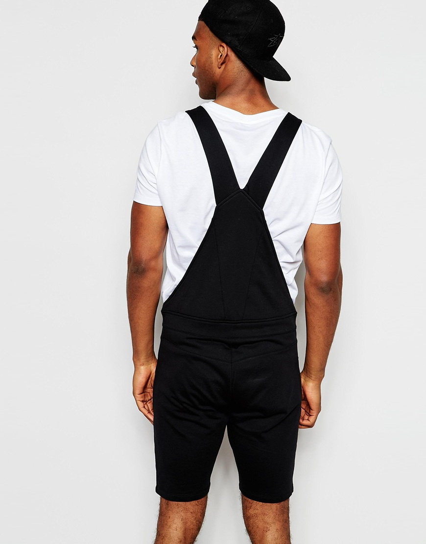 mens black dungaree shorts