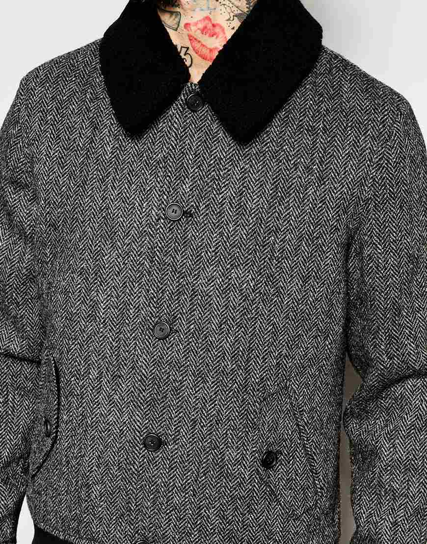 ASOS Harris Tweed Harrington Jacket in Grey (Gray) for Men Lyst