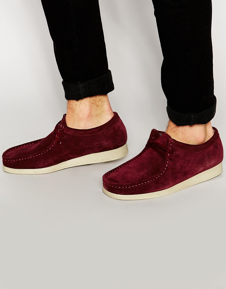 purple clarks wallabees