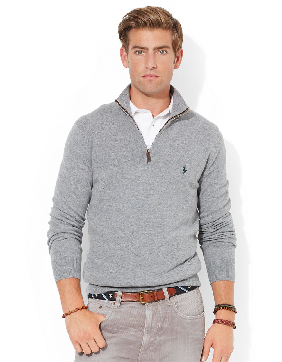 Polo ralph lauren Merino Wool Half-Zip Sweater in Gray for Men | Lyst