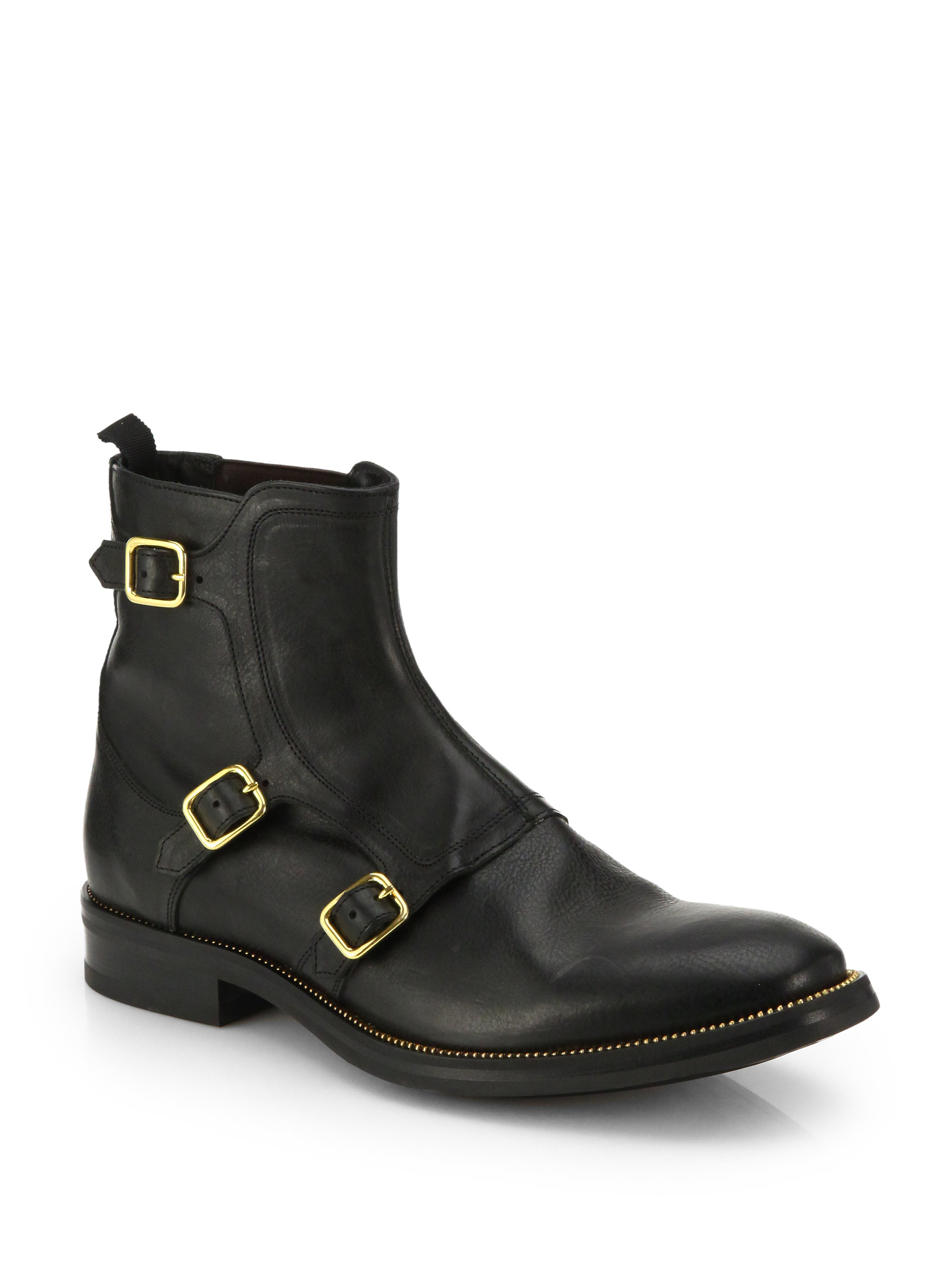 Alexander Mcqueen Three-Buckle Leather Ankle Boots in Black for Men | Lyst