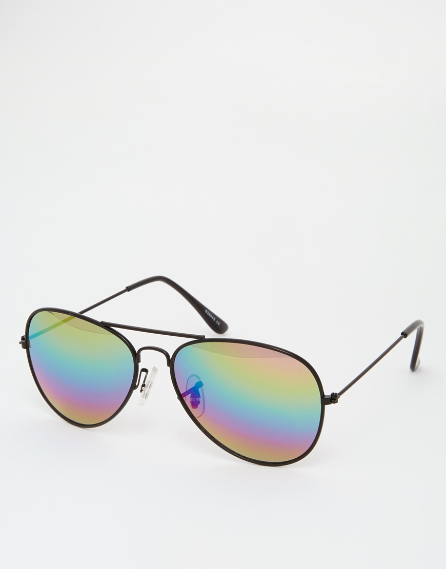 ASOS Aviator Sunglasses With Multi Color Lens in Black for Men Lyst