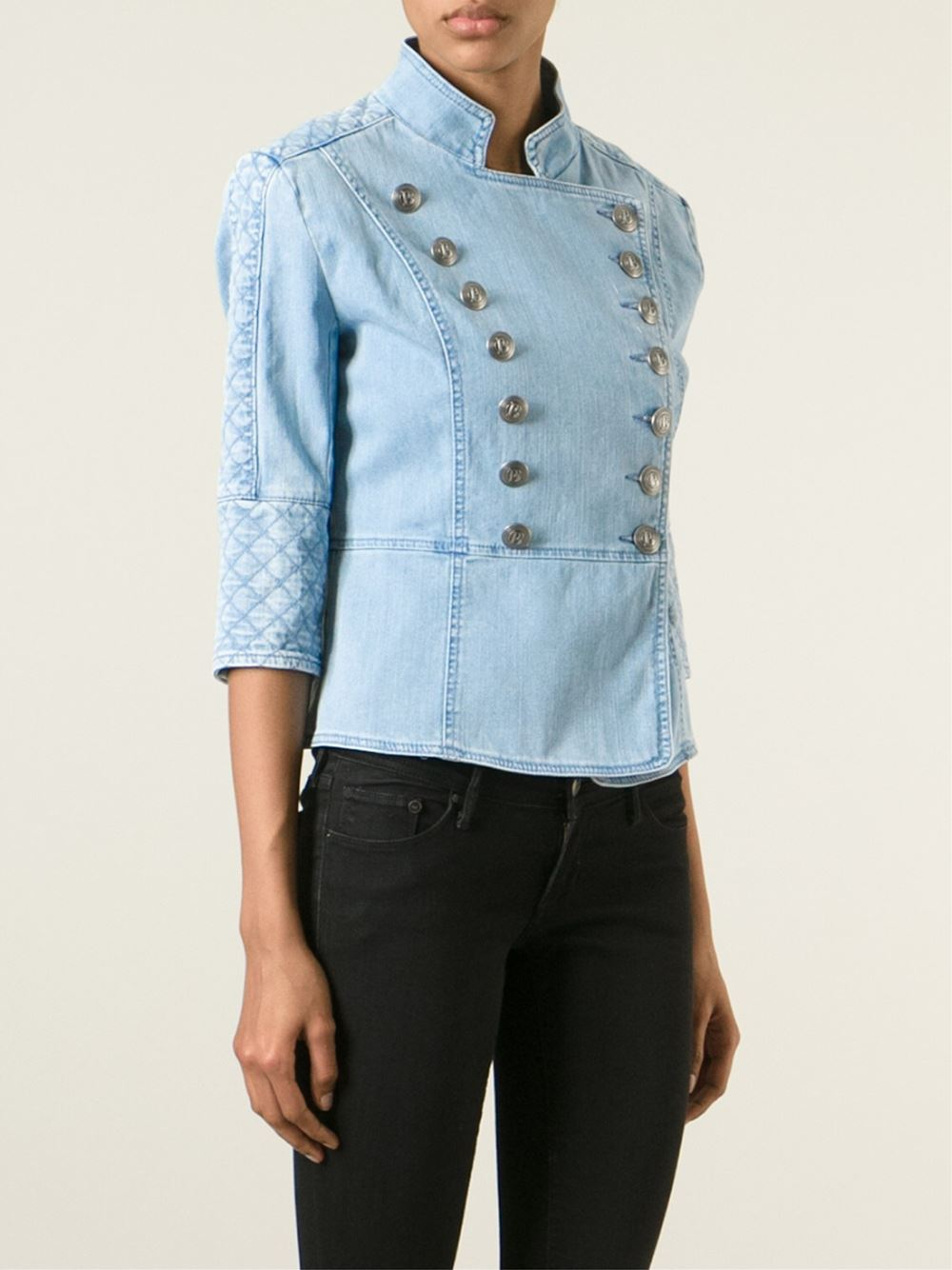 Balmain Military Denim Jacket in Blue Lyst