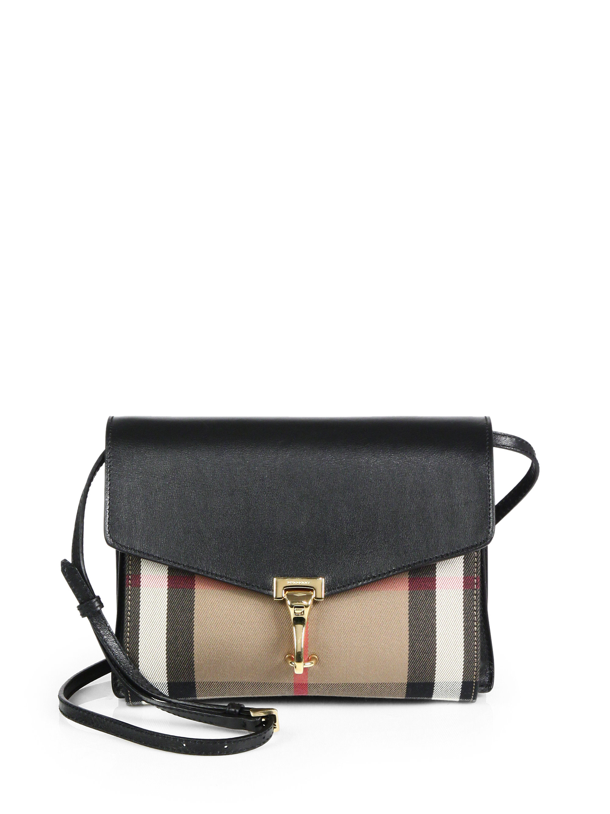 Burberry Macken Small House Check & Leather Crossbody Bag in Black | Lyst