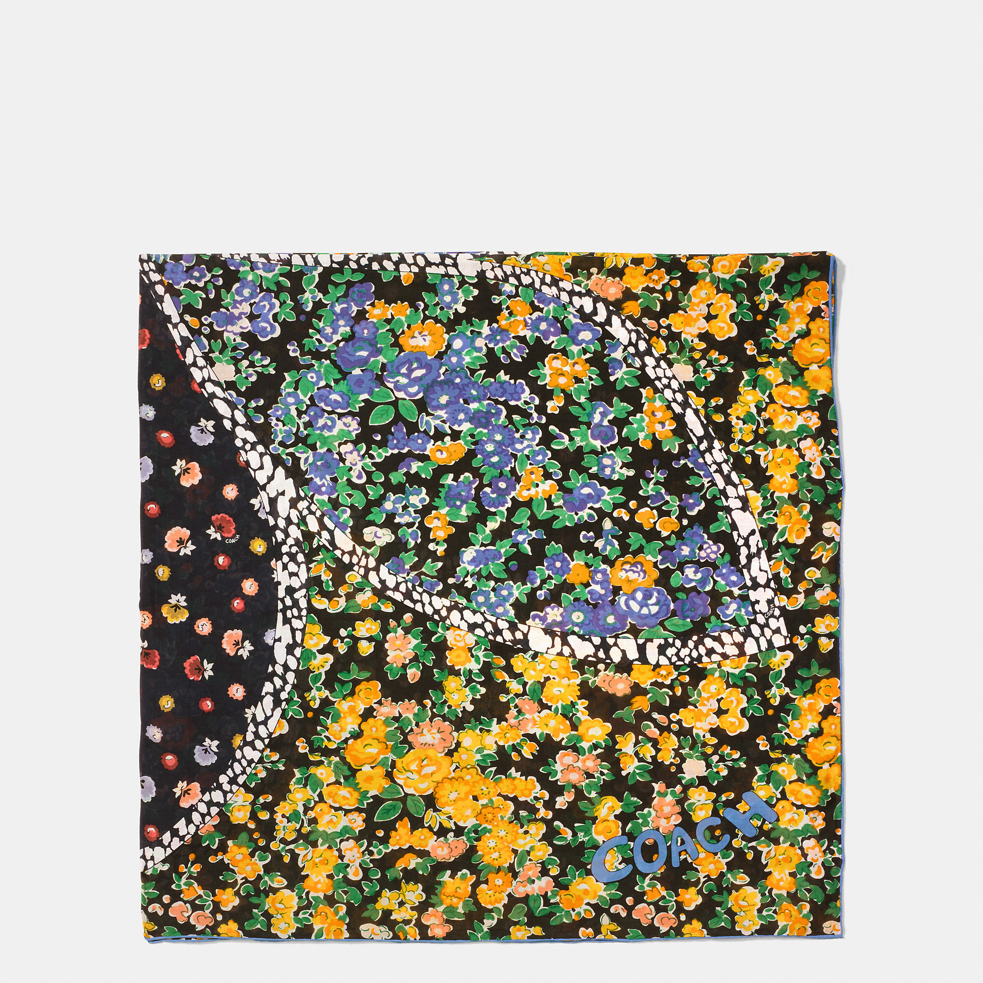 COACH Floral Patchwork Cotton Silk Oversized Square Scarf ...