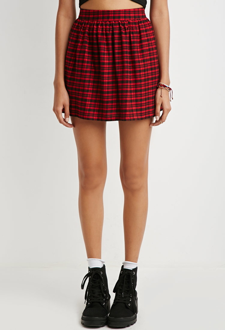 checkered flared skirt