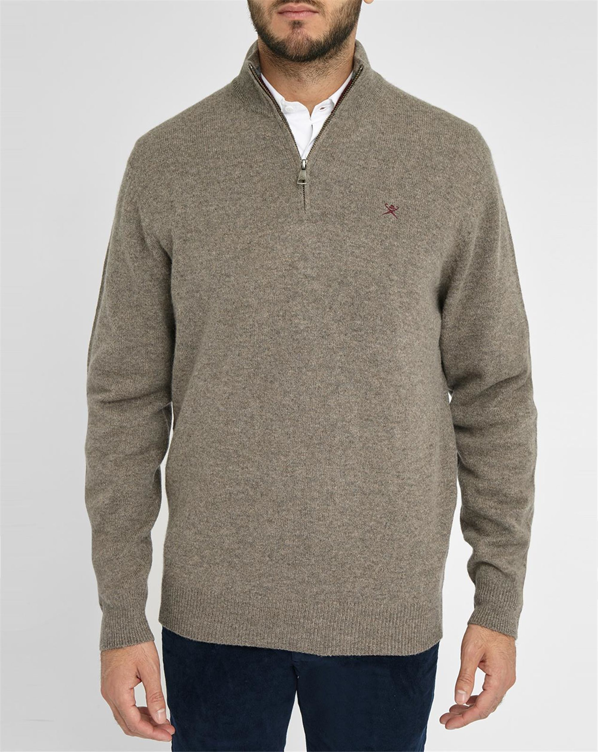 Hackett Light-grey Zip-neck Elbow Patches Sweater in Brown for Men | Lyst