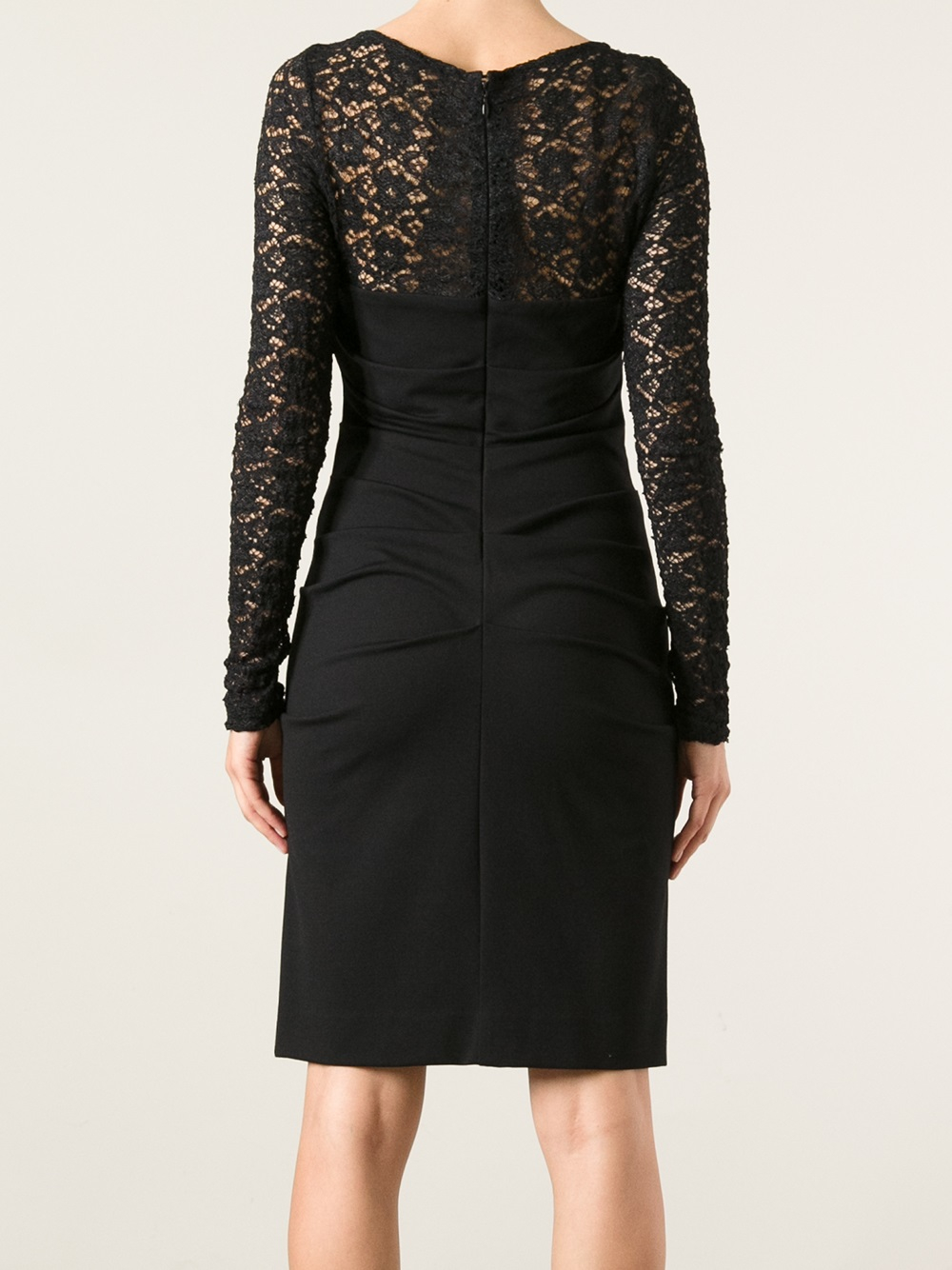Nicole miller Lace Illusion Dress in Black | Lyst