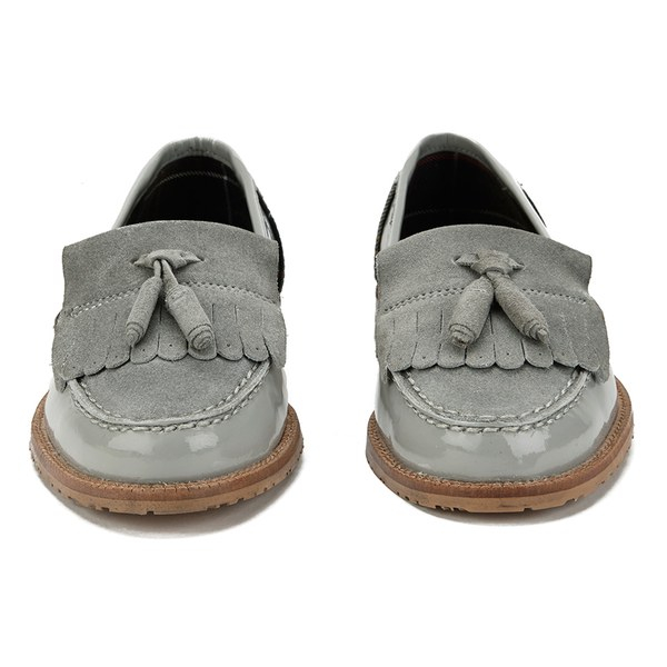 grey loafers with tassels
