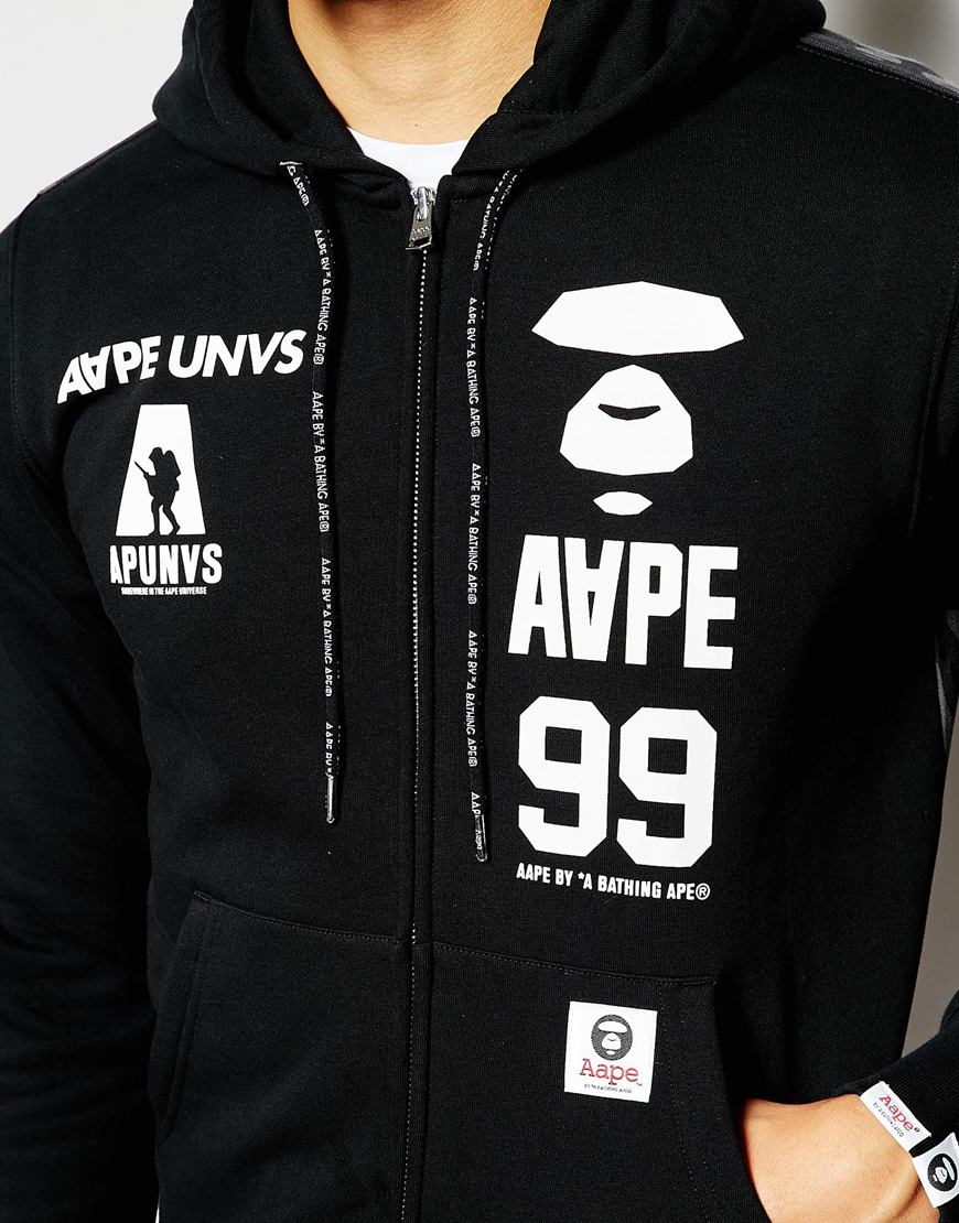 Aape By A Bathing Ape Zip Up Hoodie With Badge in Black for Men - Lyst