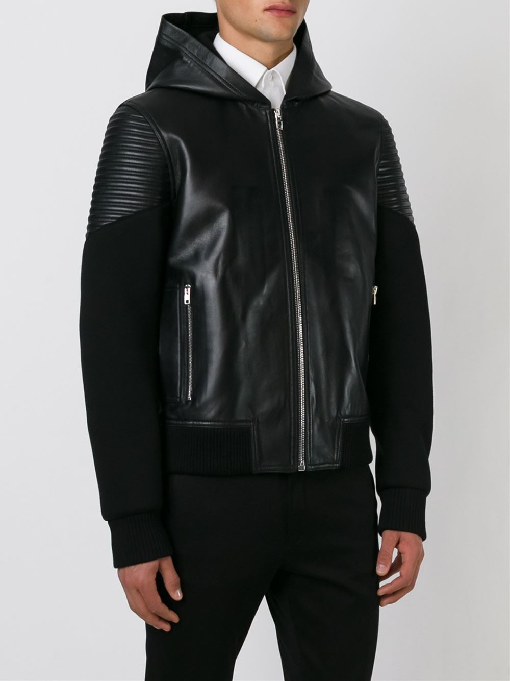 Givenchy Lambskin Panelled Hooded Jacket in Black for Men | Lyst
