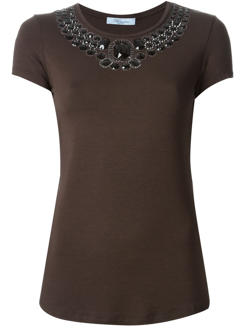 Blumarine Embellished Neckline T-shirt in Brown - Lyst