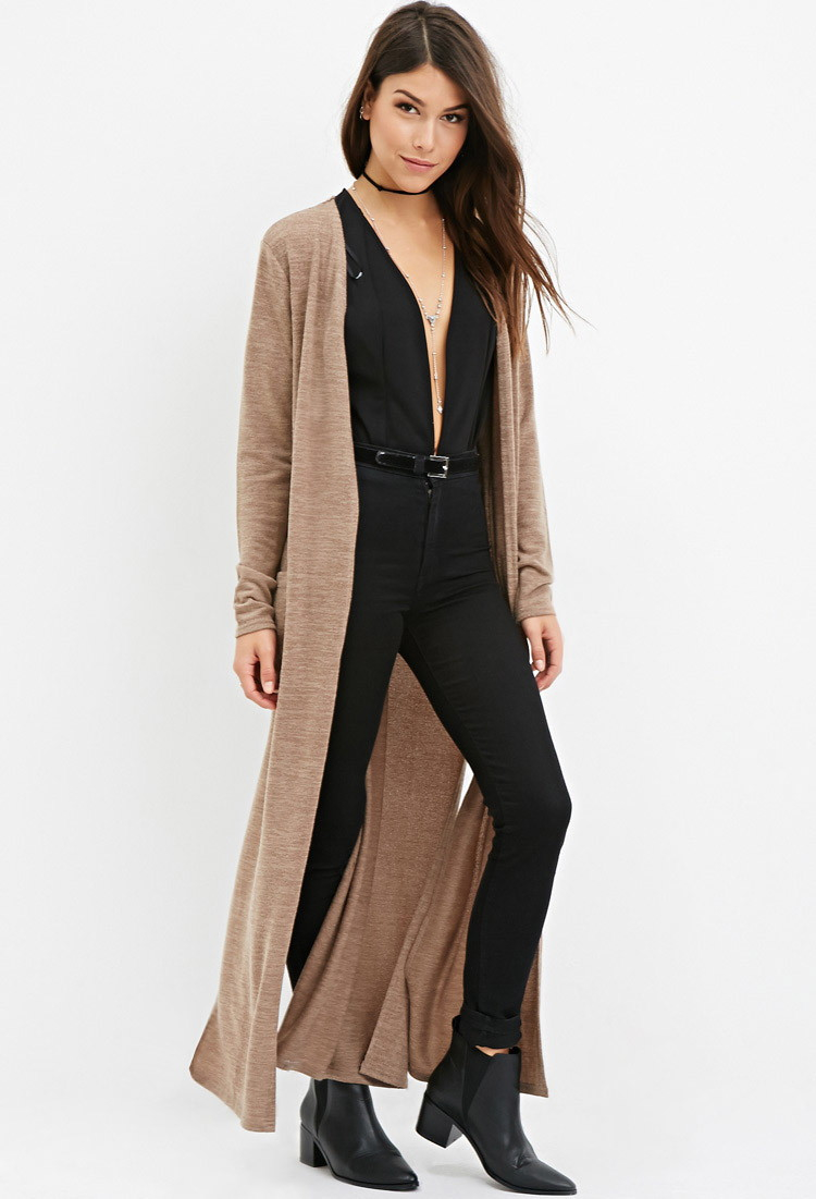 Forever 21 Side slit Maxi Cardigan in Cocoa Brown Lyst Forever 21 Side slit Maxi Cardigan in Cocoa Brown Lyst