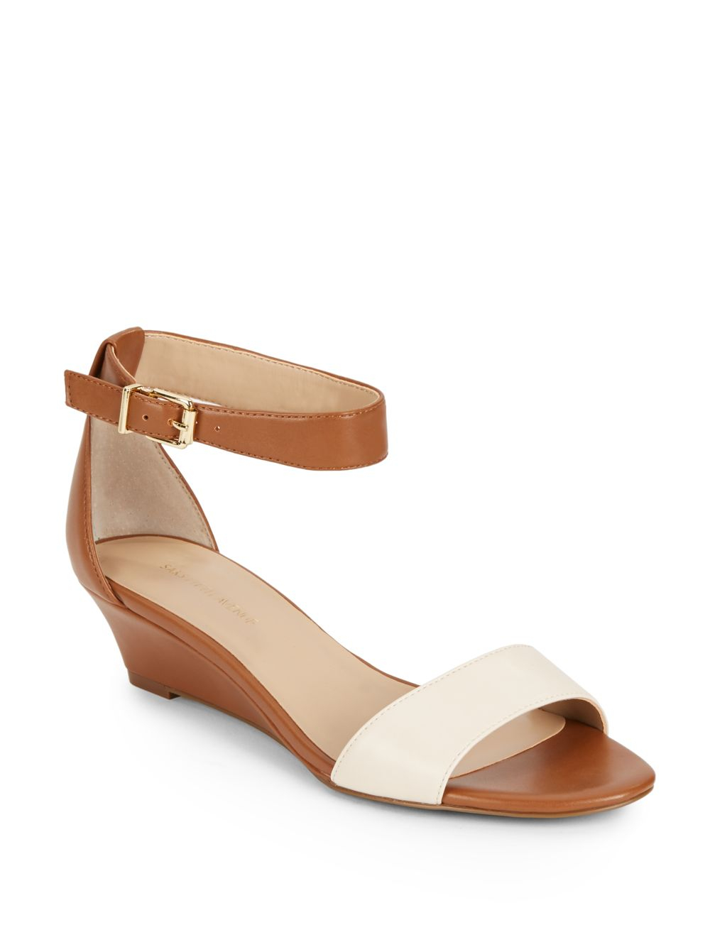 Lyst Saks Fifth Avenue Ivan Colorblock Faux Leather Wedge Sandals in