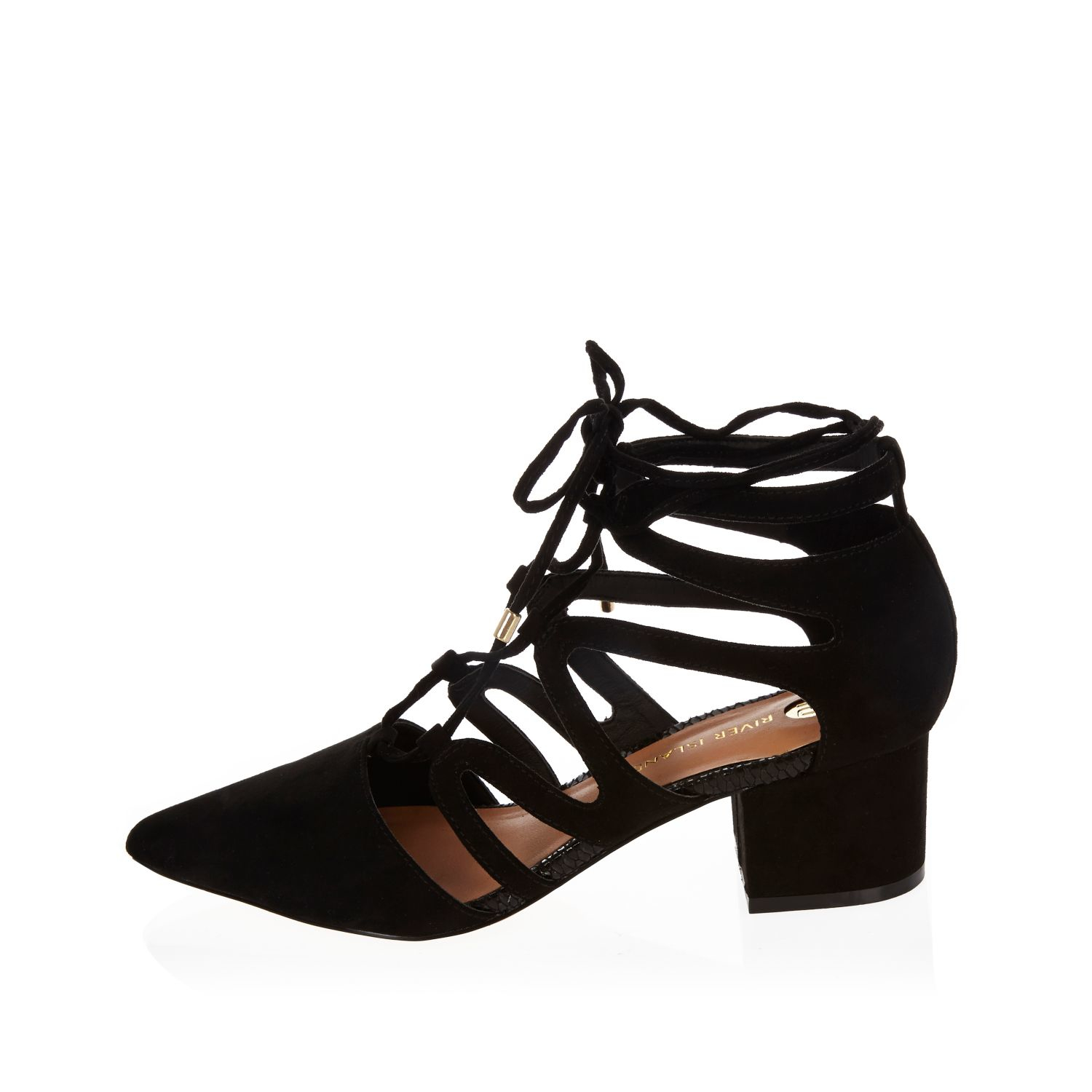 Pointed Lace-up Mid Heel Shoes - Lyst