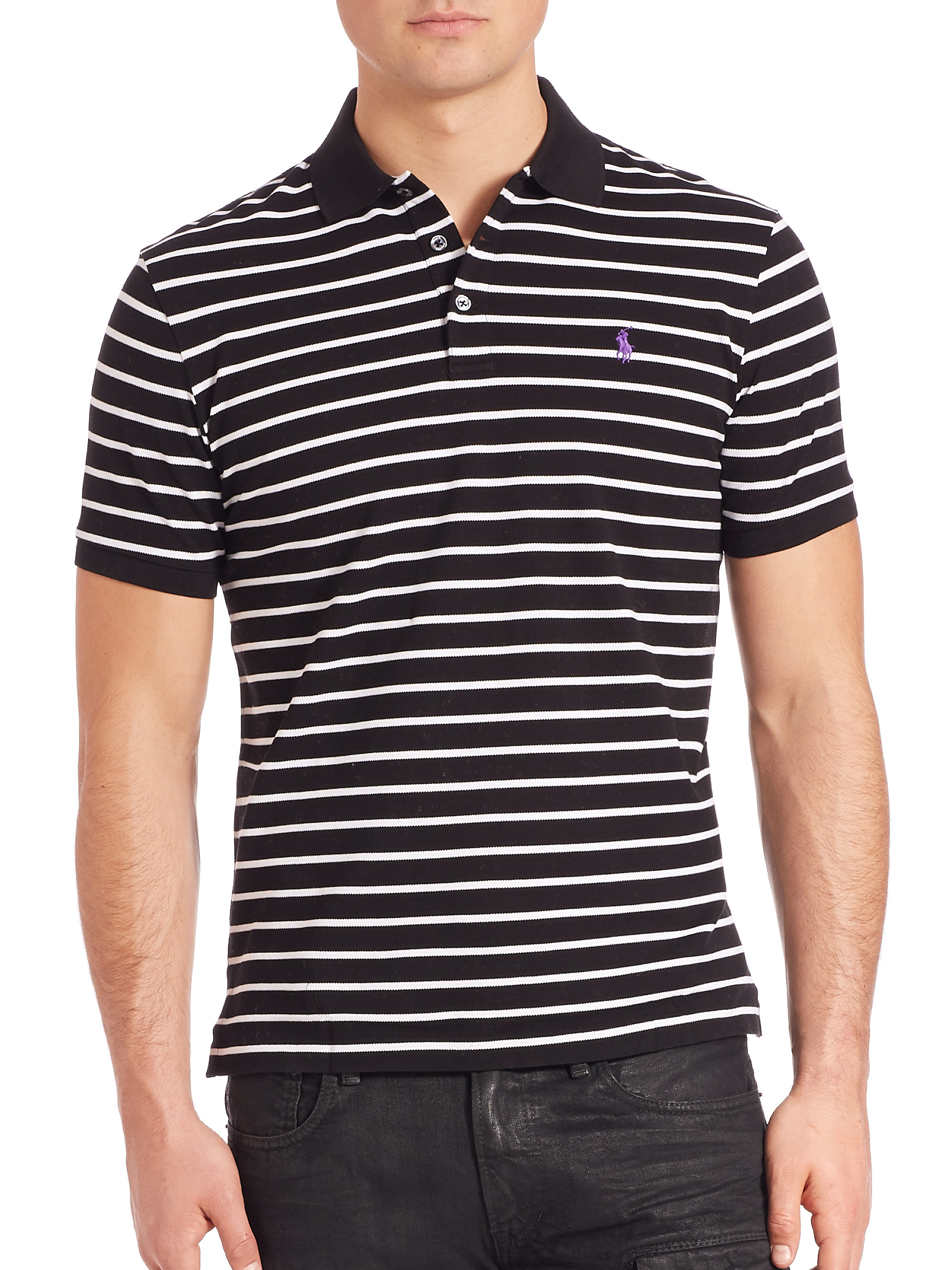 ralph lauren black and white striped polo shirt